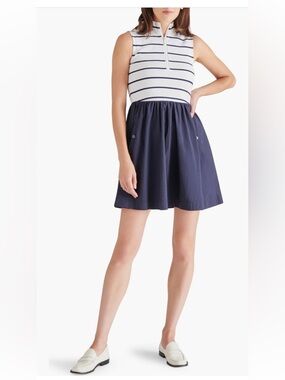Steve Madden Lyon Halt Zip Minidress mini dress navy blue stripes large NWT